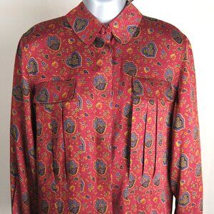 Anne Klein II 100% Silk Vintage Women's Paisley Long-Sleeve Blouse